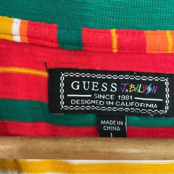 [Guess] Vintage Colorful Striped Short Sleeve Crewneck T-shirt - Picture 4 of 6